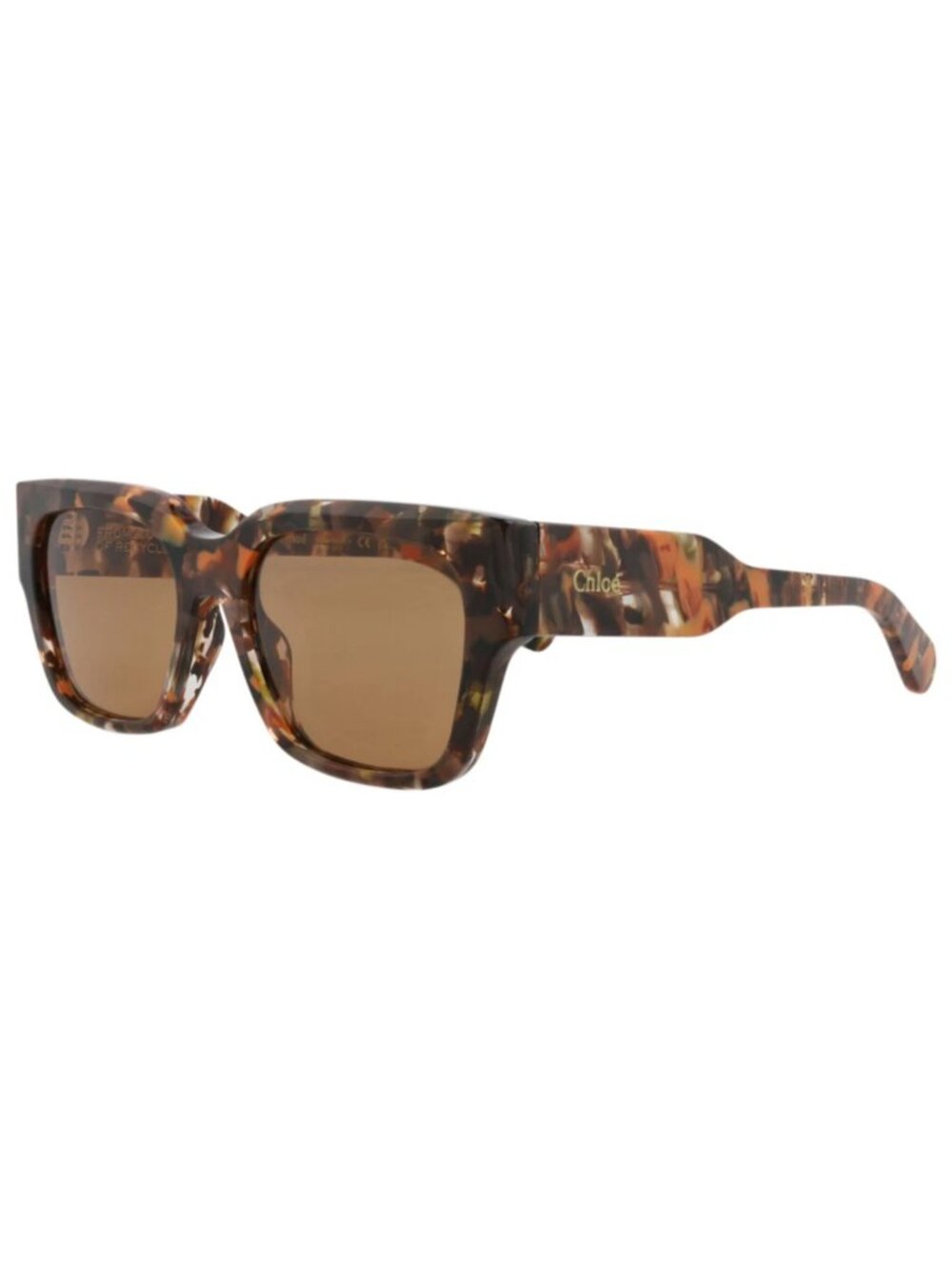 New Chloé Women's Sunglasses Square Rectangle Recycled Acetate Frame Havana